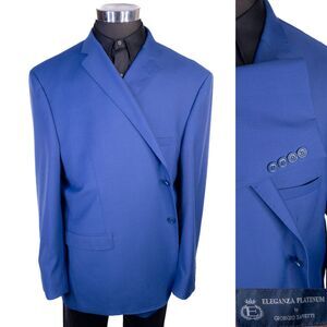 Giorgio Sanetti Eleganza Super 140s Men 52R Blazer Blue Dual Vent Sport Jacket